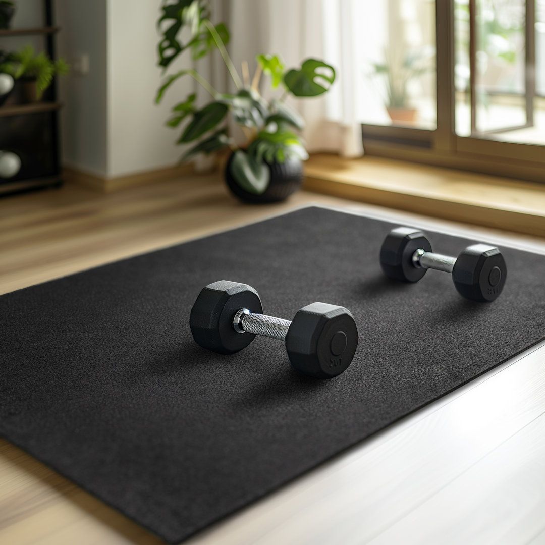 Minimal illustration of a simple home training area with mat blocks